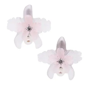 White and Pink Quartz Orchid Earrings