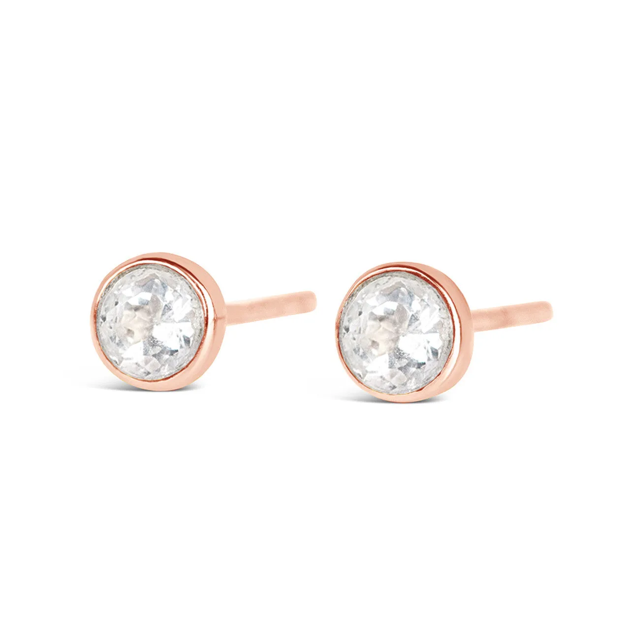 White Quartz Mini Stud Earrings | Rose Gold - April