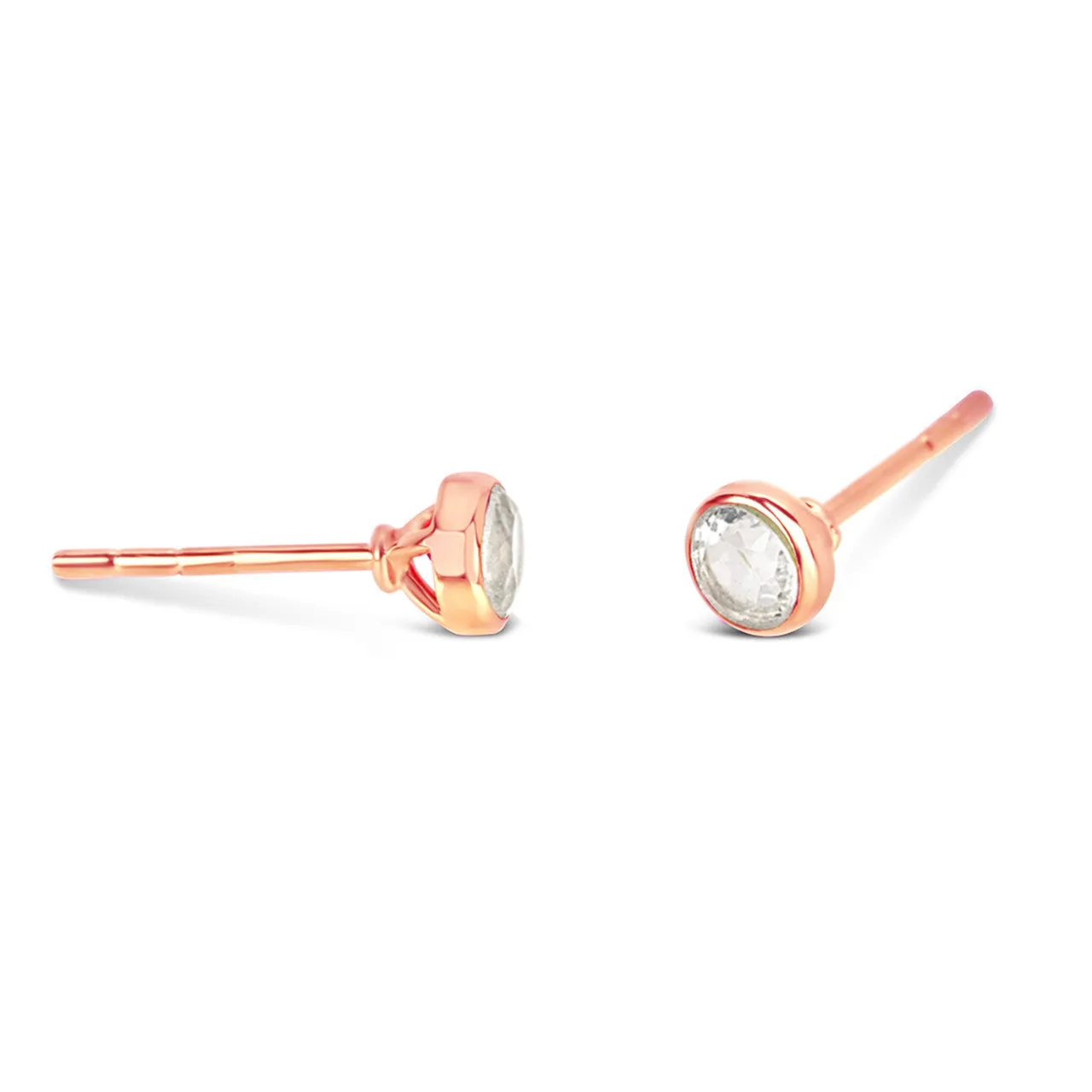 White Quartz Mini Stud Earrings | Rose Gold - April