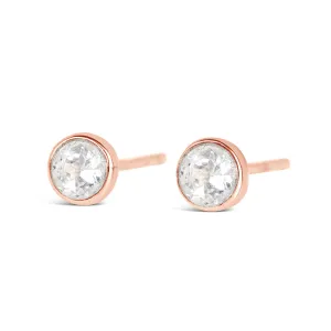 White Quartz Mini Stud Earrings | Rose Gold - April
