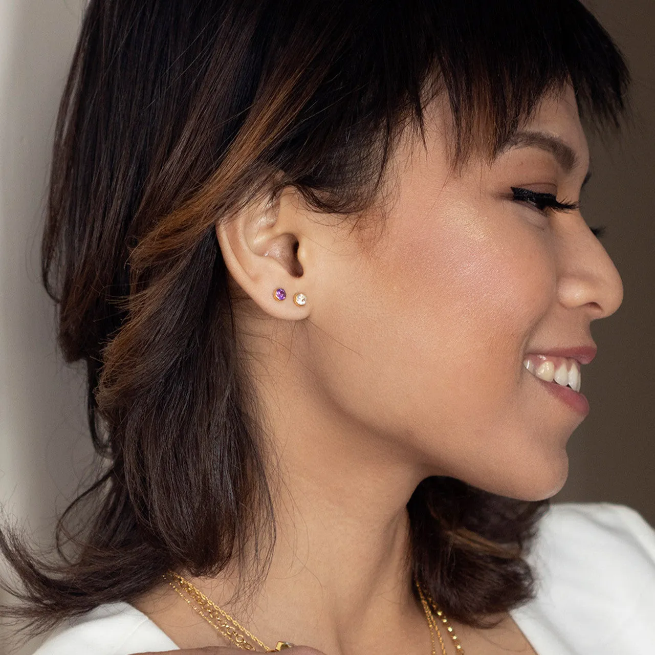 White Quartz Mini Stud Earrings | Rose Gold - April