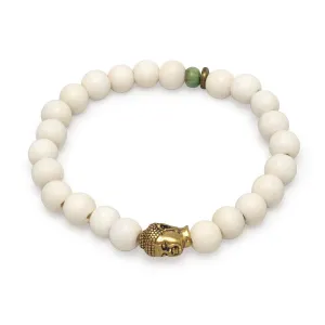 White Wood Stackable Stretch Bracelet with Buddha Bead