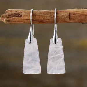 Wiluray Rose Quartz Silver Drop Earrings