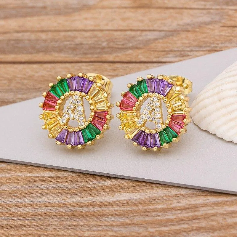Women Stunning Colourful Letter Alphabet Stud Earrings