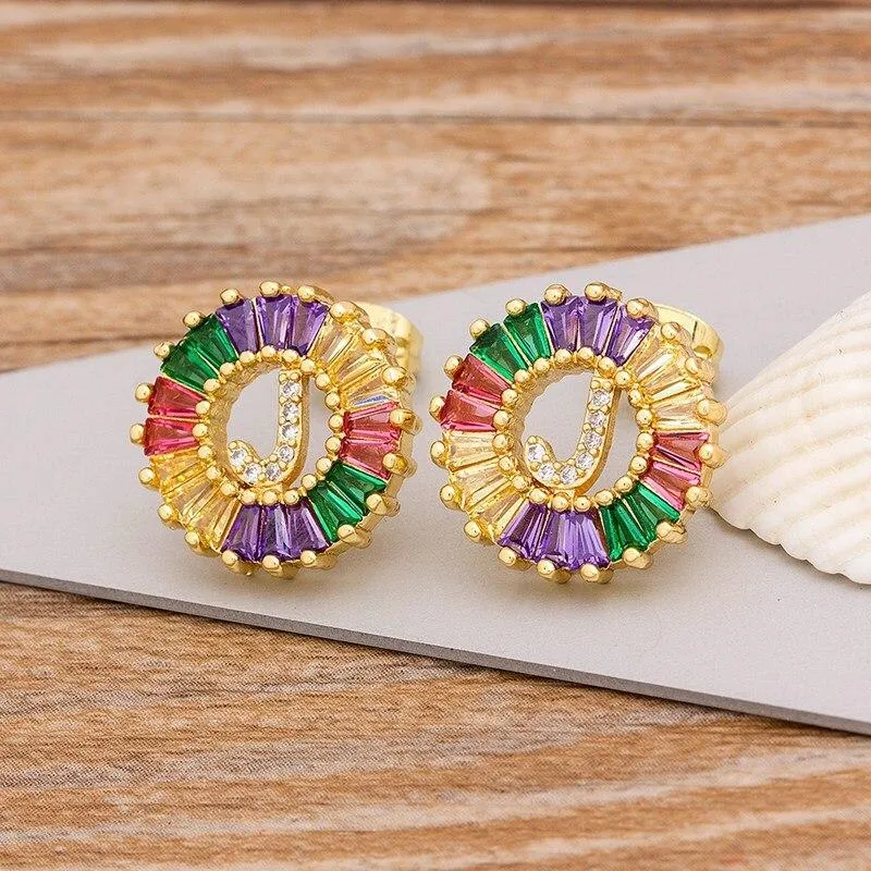 Women Stunning Colourful Letter Alphabet Stud Earrings