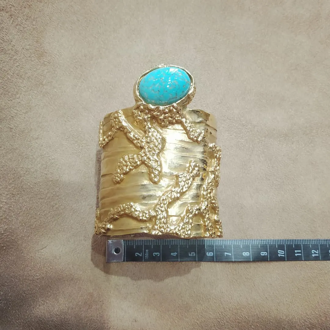Yves Saint Laurent Gold Turquoise Statement Arty Cuff Bracelet YSL