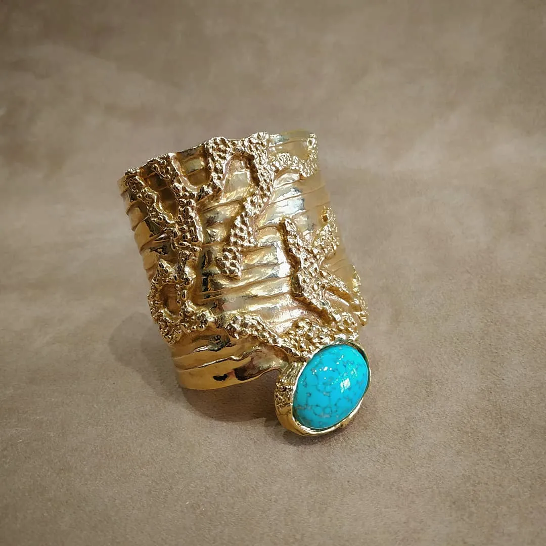 Yves Saint Laurent Gold Turquoise Statement Arty Cuff Bracelet YSL