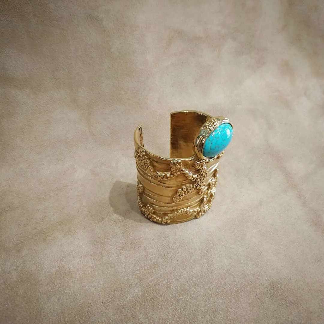 Yves Saint Laurent Gold Turquoise Statement Arty Cuff Bracelet YSL
