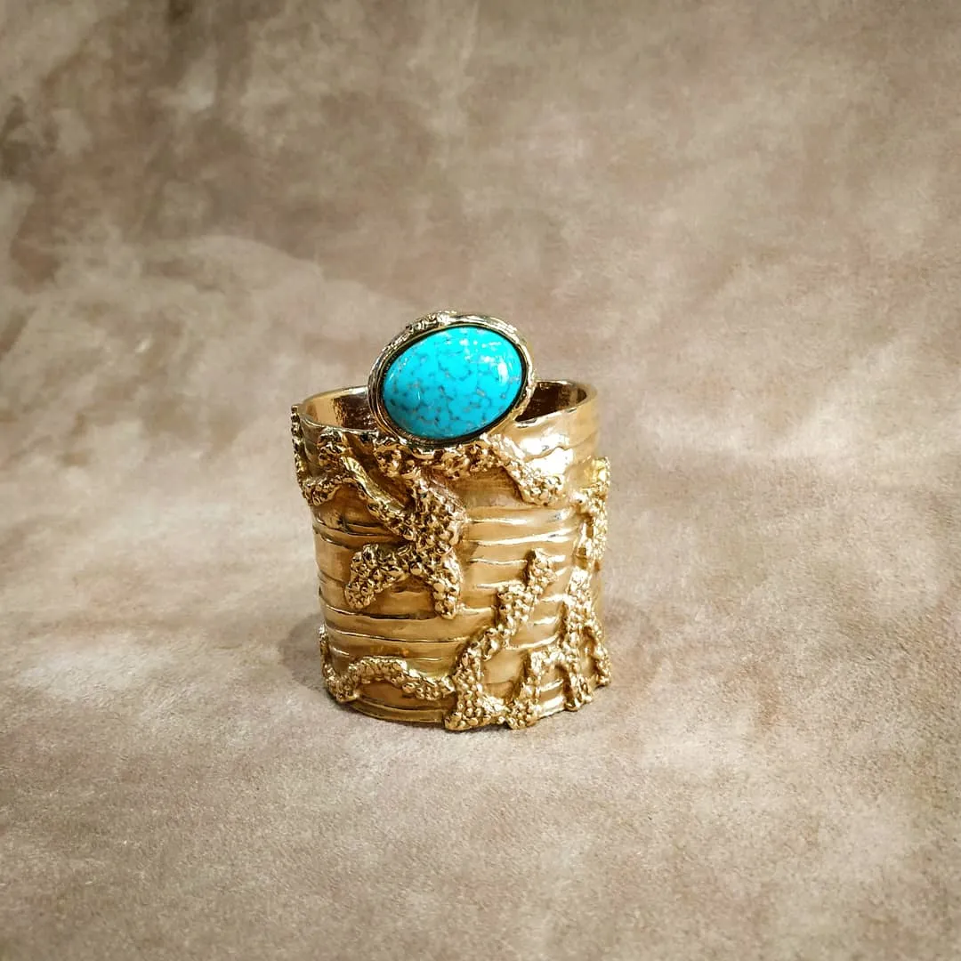 Yves Saint Laurent Gold Turquoise Statement Arty Cuff Bracelet YSL
