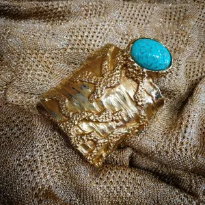 Yves Saint Laurent Gold Turquoise Statement Arty Cuff Bracelet YSL