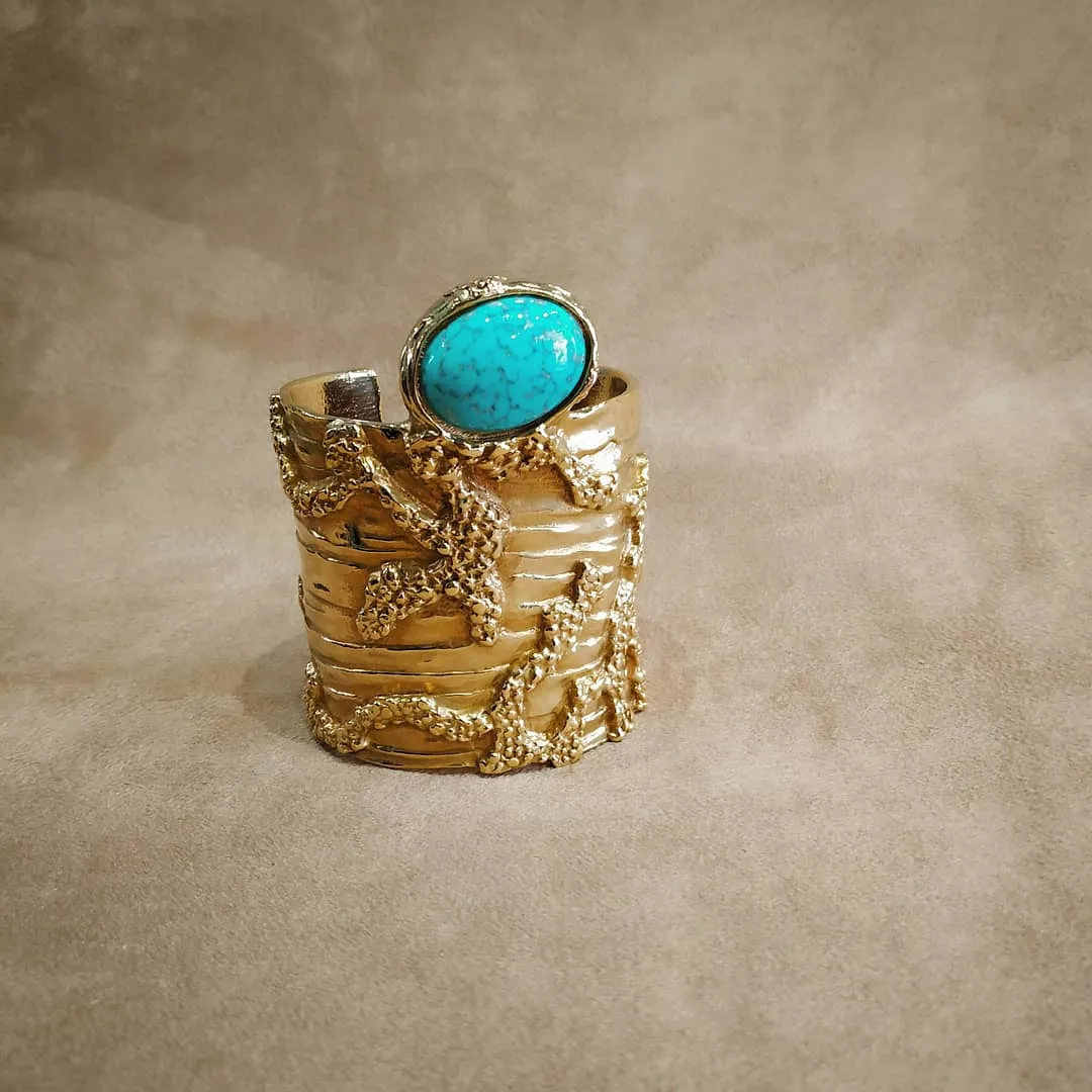Yves Saint Laurent Gold Turquoise Statement Arty Cuff Bracelet YSL